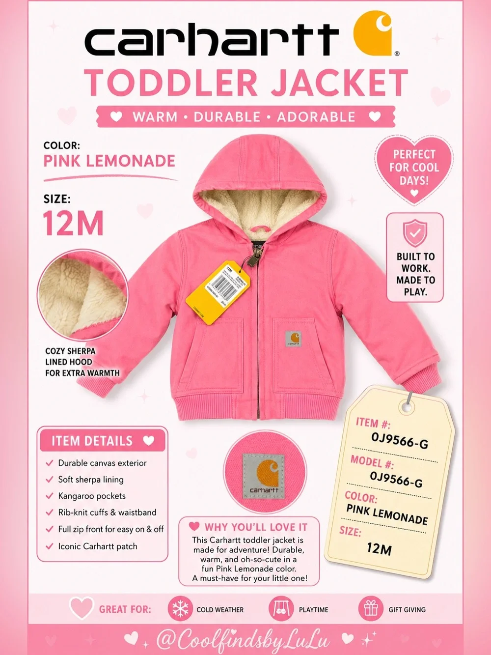 Carhartt Toddler Sherpa-Lined Hooded Jacket 12 Months
